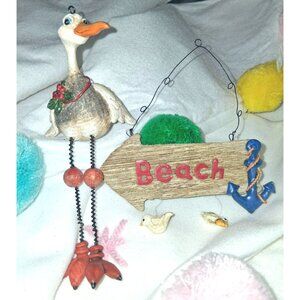 Beach-Themed Goose Figurine With Anchor & Directional Sign Decor